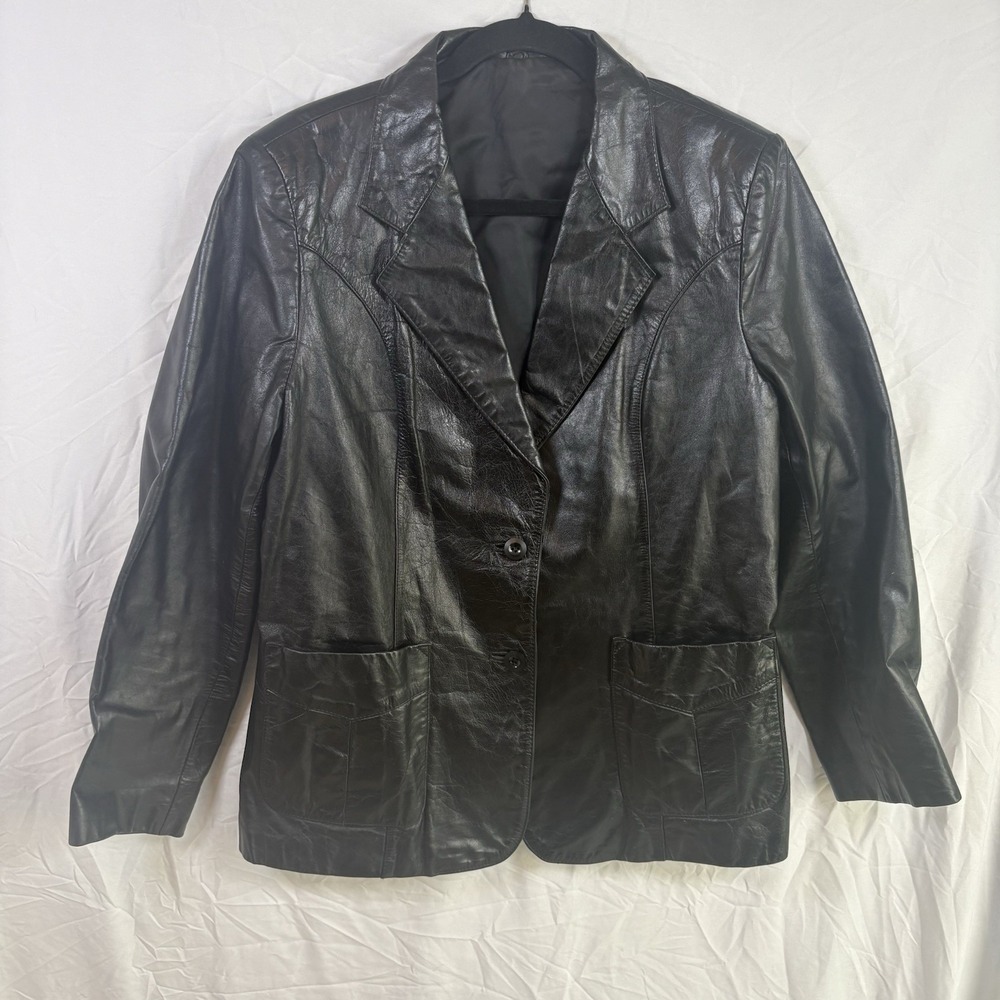 Vintage Fingerhut‎ Fashions 90s Genuine Leather Blazer Jacket Black Size 20
